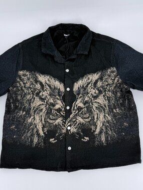 Novamen Woven Tapestry Lion Graphic Button Up Shirt Jacket Large Streetwear